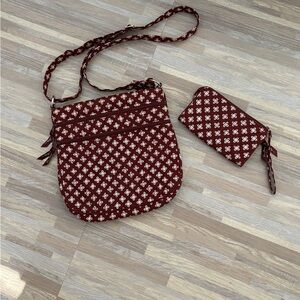 Vera Bradley Triple Zip Crossbody Bag in Maroon with matching wallet